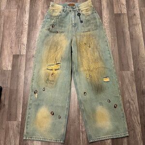 Birth Of Royal Child Dirty Washed Waxed Baggy Jeans